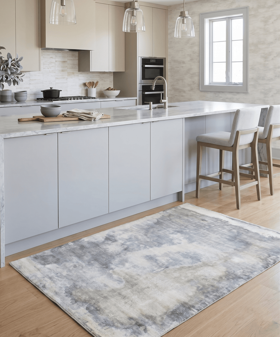 Hand Loom 5x8 Modern Abstract Ivory and Gray Viscose Rug - The Rug Decor