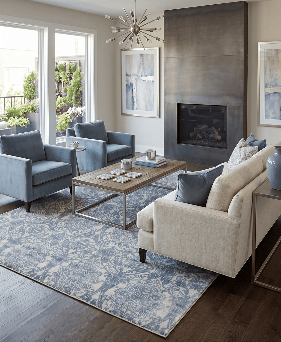 Hand Loom 8x10 Damask Ivory and gray Blended Wool and Bamboo Silk Area Rug - The Rug Decor