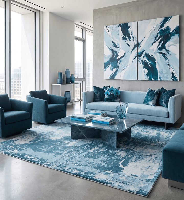 Hand Loom Modern Abstract Blue Wool and Bamboo Silk Area Rug - The Rug Decor