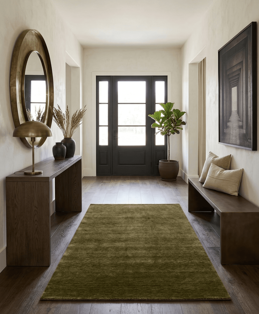 Hand Loomed Modern Green Solid Wool Area Rug - The Rug Decor