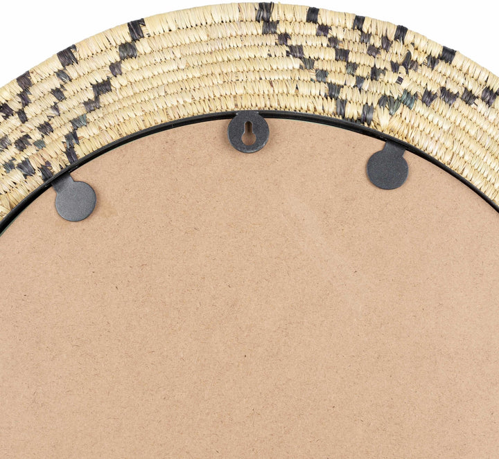 Hand Made Beige and Charcoal Ring Framed hanging wall mirror - The Rug Decor