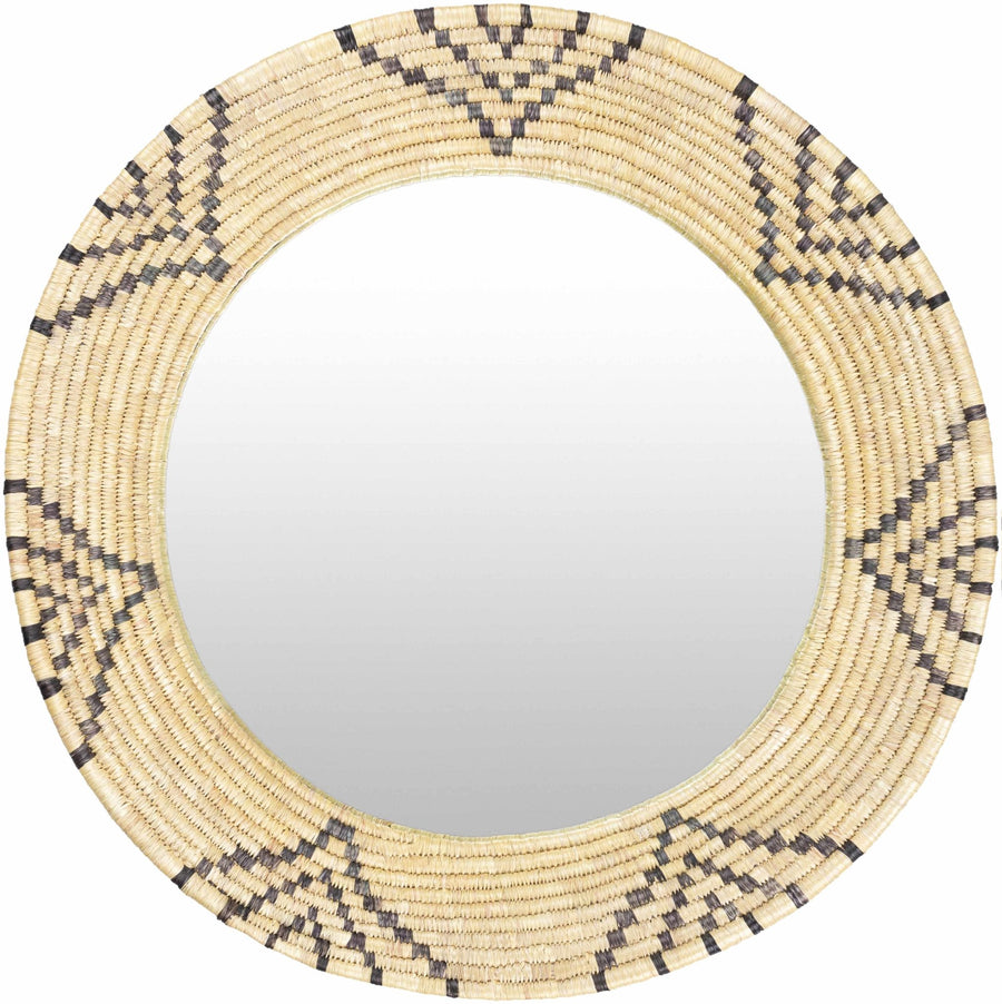 Hand Made Beige and Charcoal Ring Framed hanging wall mirror - The Rug Decor