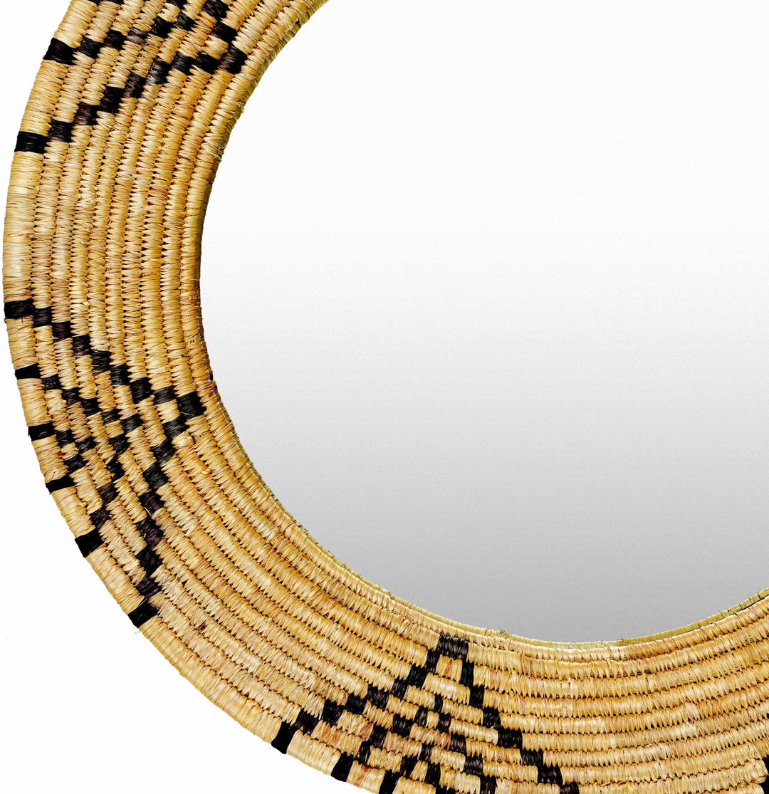 Hand Made Beige and Charcoal Ring Framed hanging wall mirror - The Rug Decor