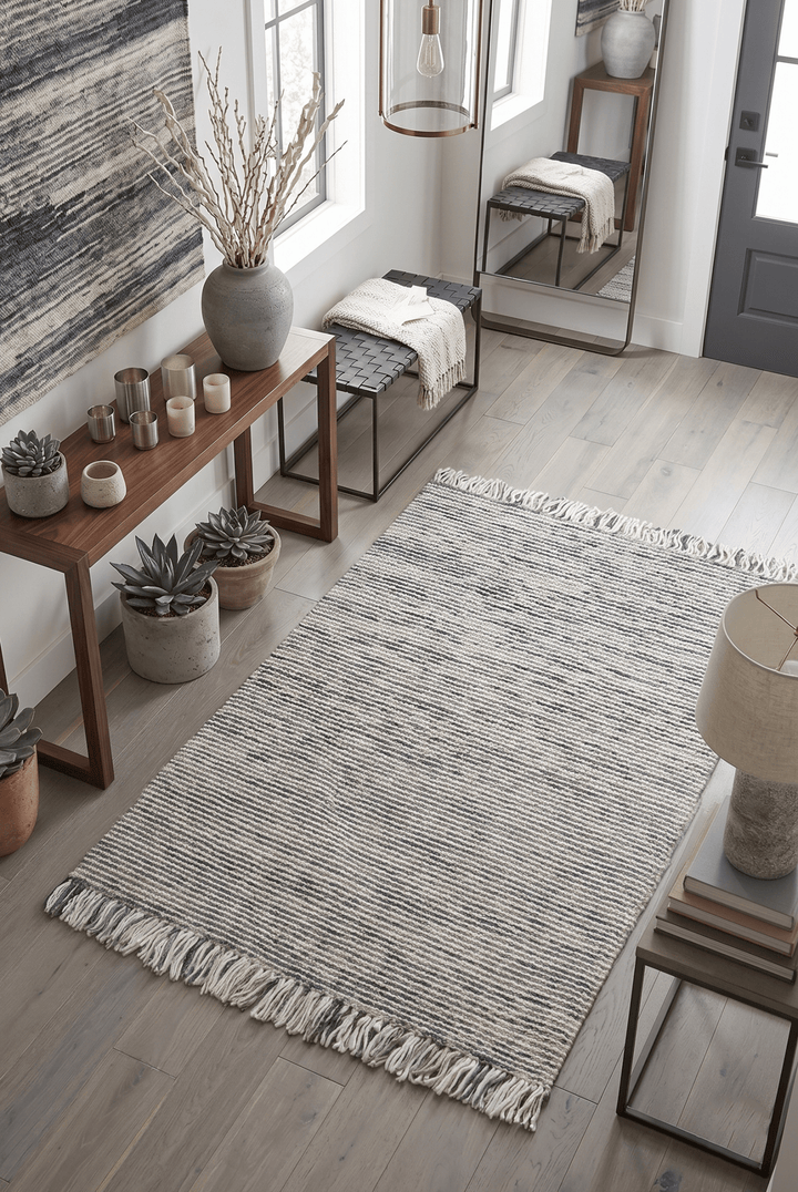 Hand Made Beige and Charcoal Wool Area Rug - The Rug Decor