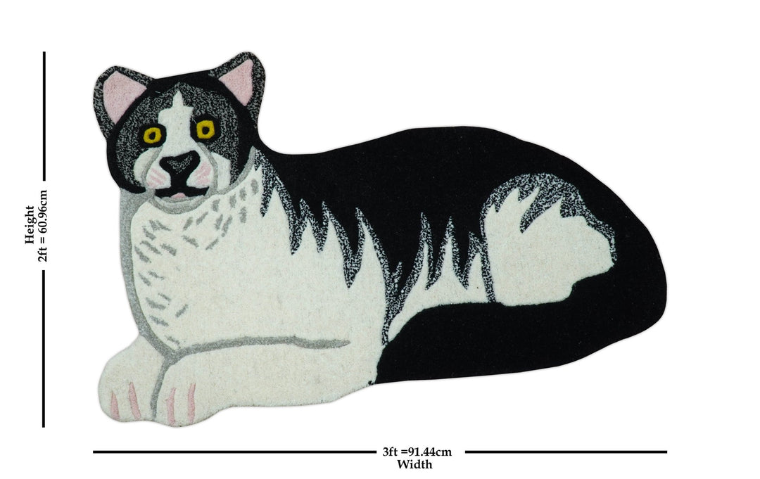Hand Tufted 2x3 Animal Black And White Cat Wool Area Rug - The Rug Decor
