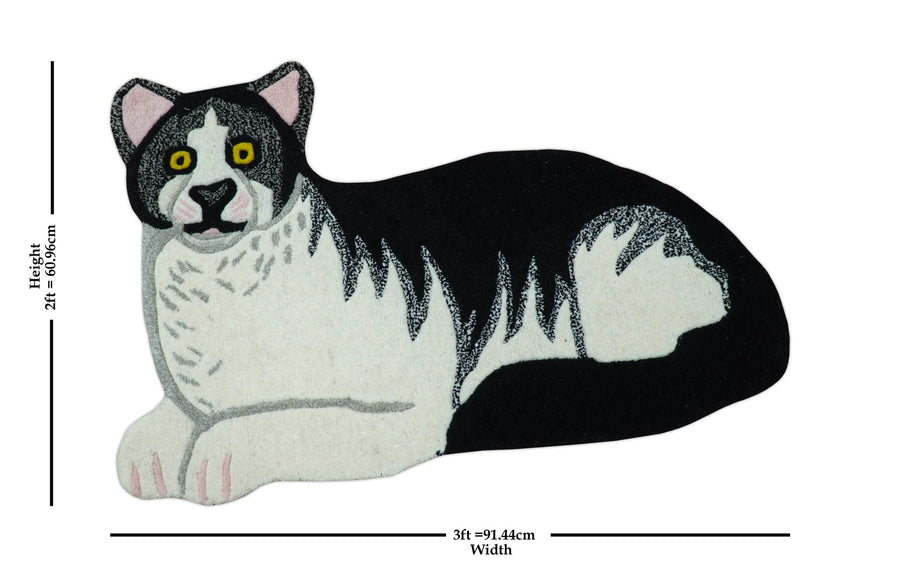 Hand Tufted 2x3 Animal Black And White Cat Wool Area Rug - The Rug Decor