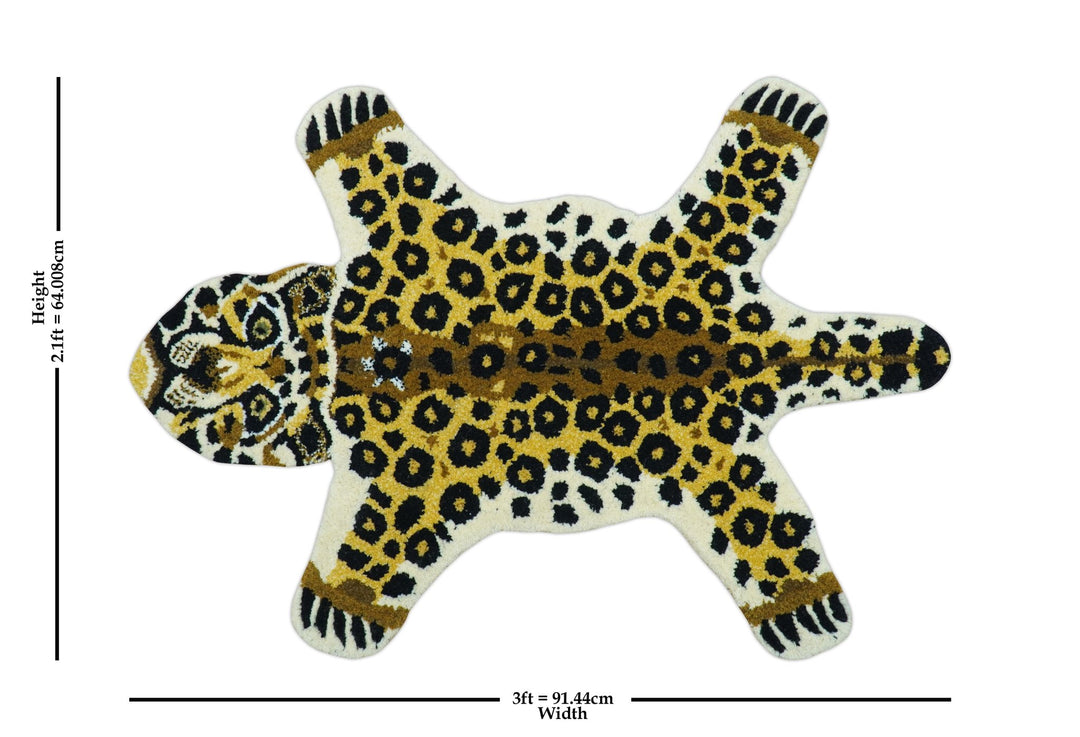 Hand Tufted 2x3 Gold Animal Leopard Wool Area Rug - The Rug Decor