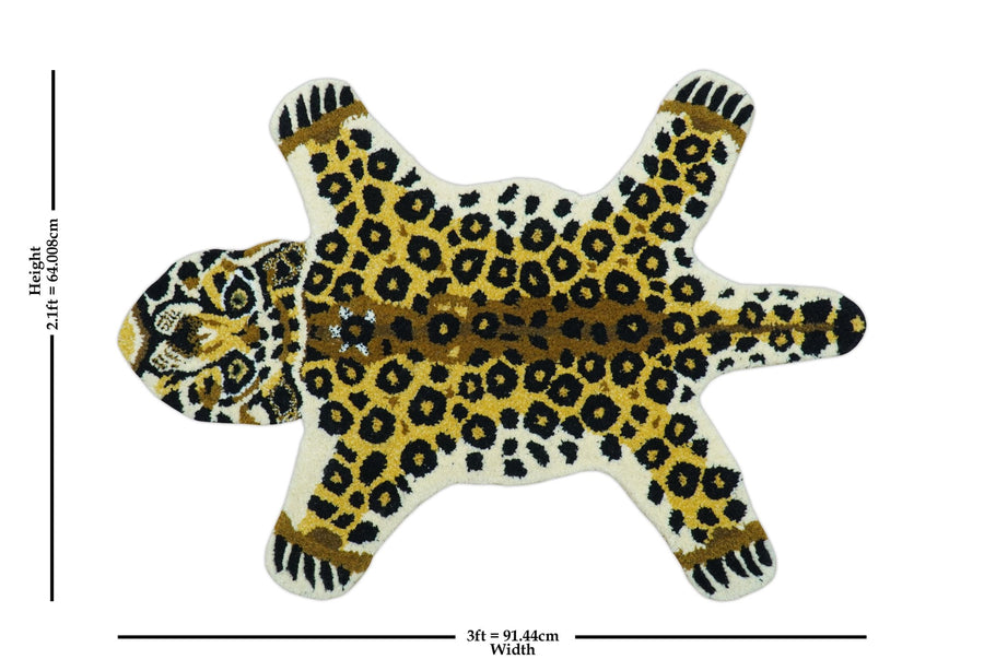 Hand Tufted 2x3 Gold Animal Leopard Wool Area Rug - The Rug Decor