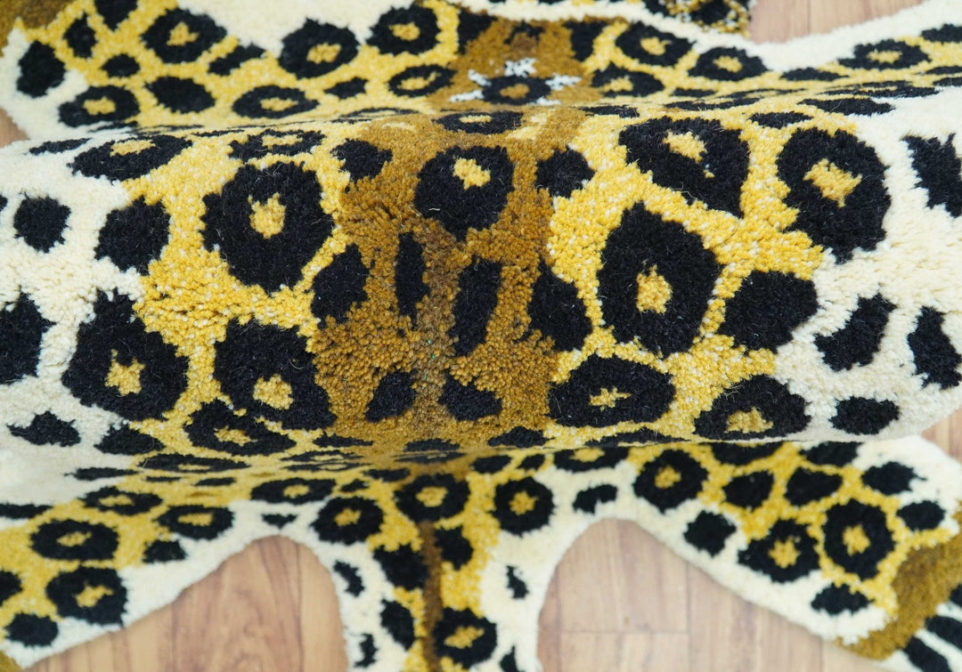 Hand Tufted 2x3 Gold Animal Leopard Wool Area Rug - The Rug Decor