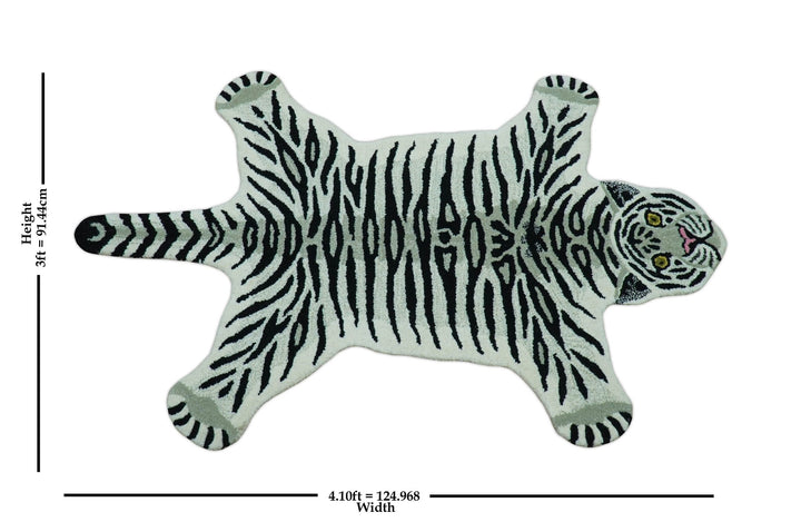 Hand Tufted 3x5 Black And White Animal Tiger Wool Area Rug - The Rug Decor
