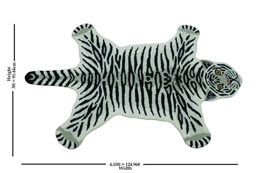 Hand Tufted 3x5 Black And White Animal Tiger Wool Area Rug - The Rug Decor