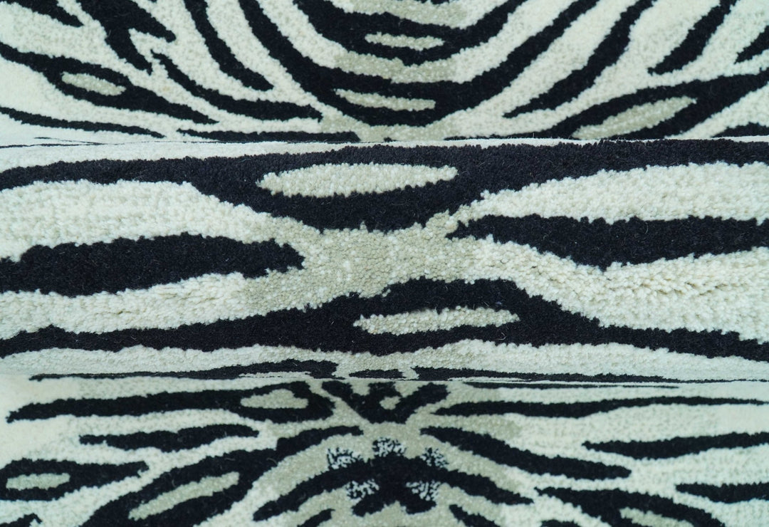 Hand Tufted 3x5 Black And White Animal Tiger Wool Area Rug - The Rug Decor