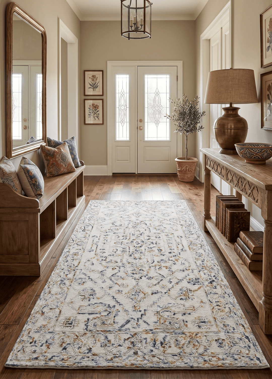 Hand Tufted 5x8 Beige and Blue Wool Textured Loop Area Rug - The Rug Decor