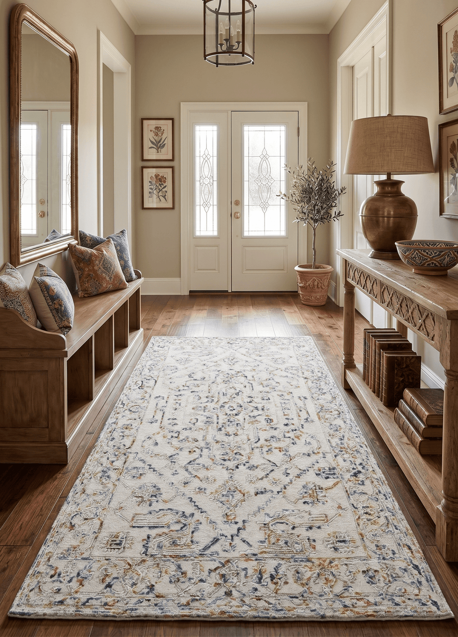 Hand Tufted 5x8 Beige and Blue Wool Textured Loop Area Rug - The Rug Decor