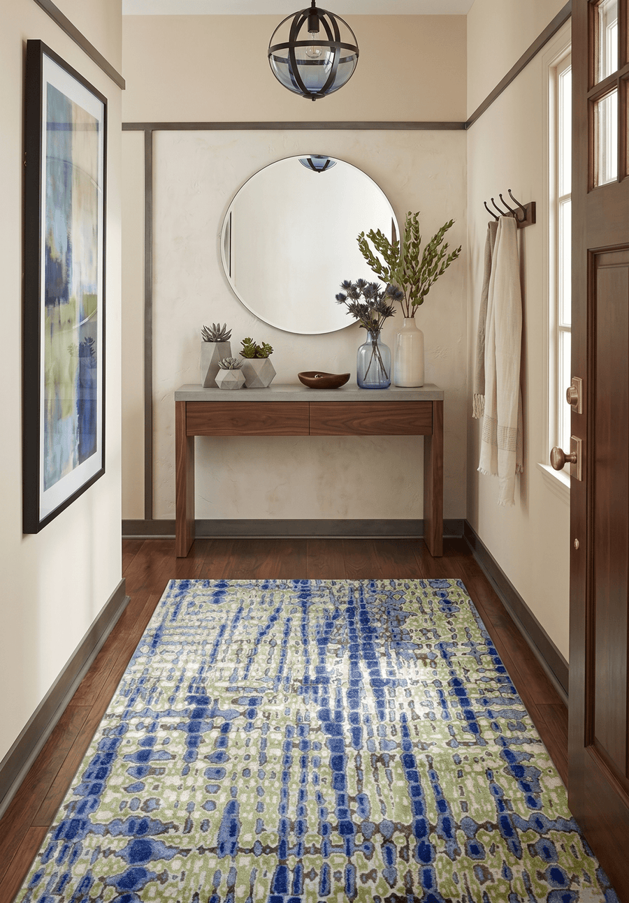 Hand Tufted 5x8 Modern Abstract Blue And Green Wool Area Rug - The Rug Decor