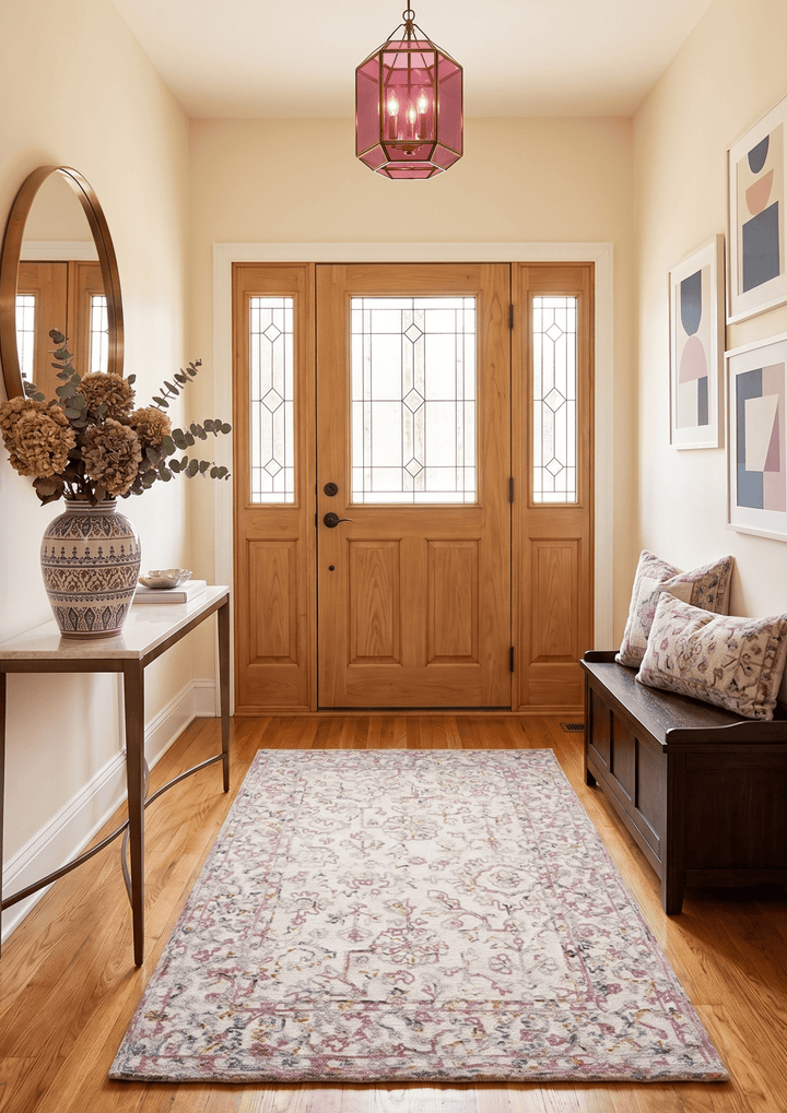 Hand Tufted 5x8 Pink and Beige Wool Textured Loop Area Rug - The Rug Decor