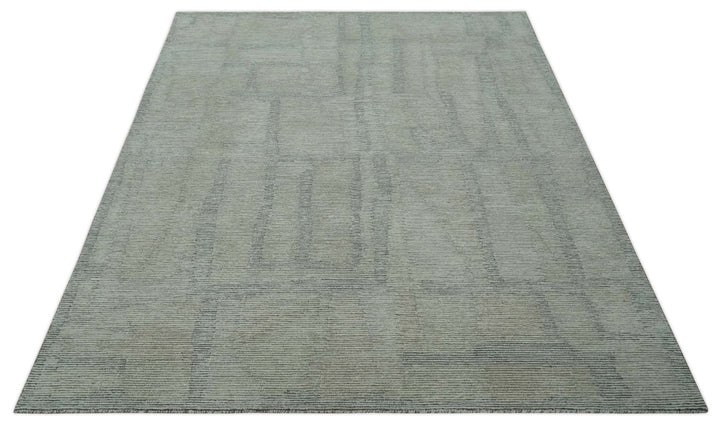 Hand Tufted 8x10 Ivory, Olive and Charcoal Modern Abstract Stripes Design Rug - The Rug Decor