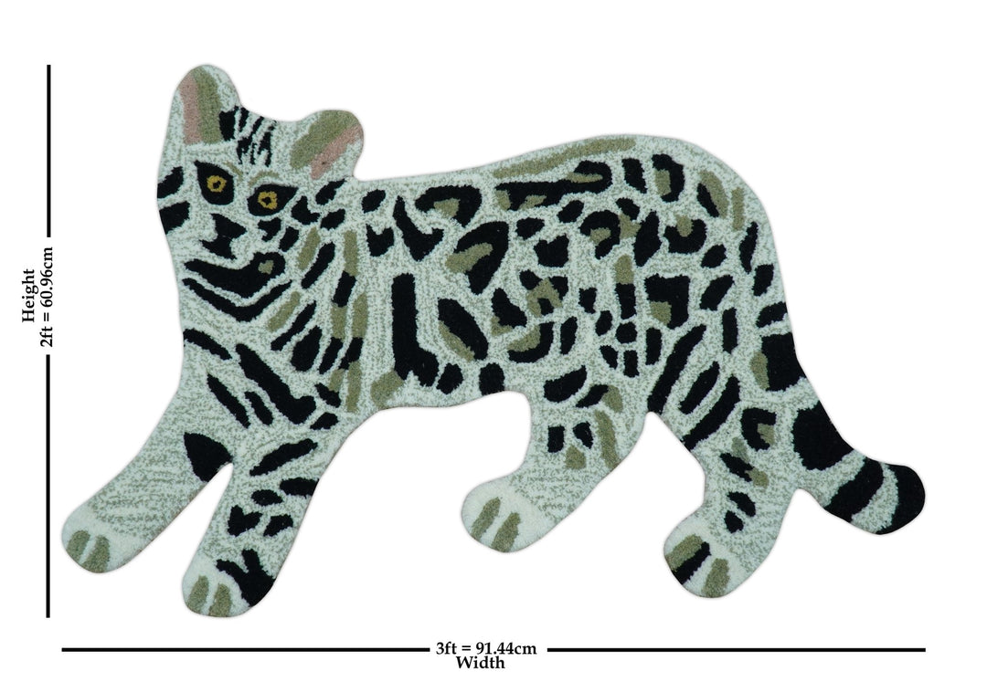 Hand Tufted Animal Cat White And Black 2x3 Wool Area Rug - The Rug Decor