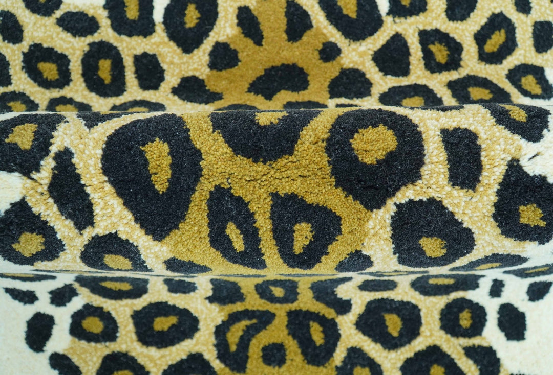 Hand Tufted Animal Leopard Gold And Black 3x5 Wool Area Rug - The Rug Decor
