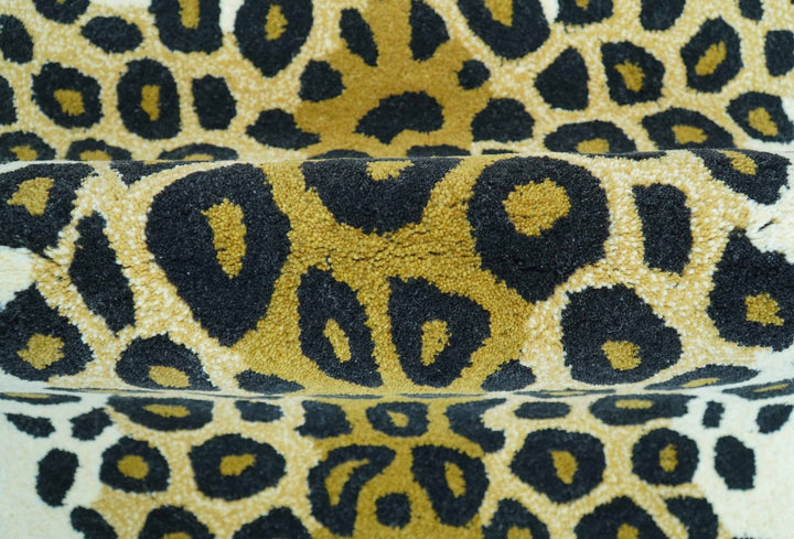 Hand Tufted Animal Leopard Gold And Black 3x5 Wool Area Rug - The Rug Decor