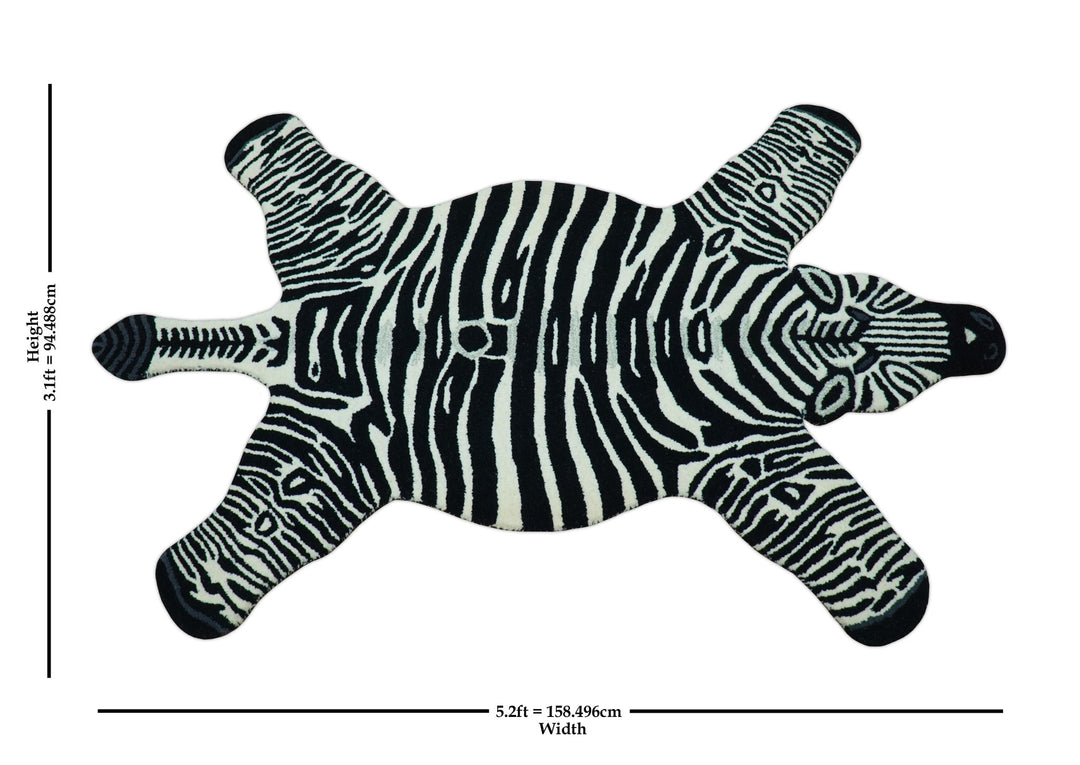 Hand Tufted Animal Zebra Black 3x5 Wool Area Rug - The Rug Decor
