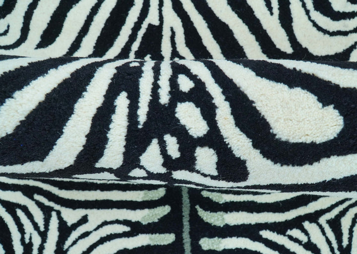 Hand Tufted Animal Zebra White And Black 3x5 Wool Area Rug - The Rug Decor