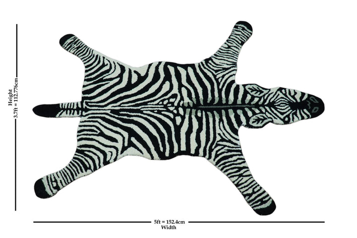Hand Tufted Animal Zebra White And Black 3x5 Wool Area Rug - The Rug Decor