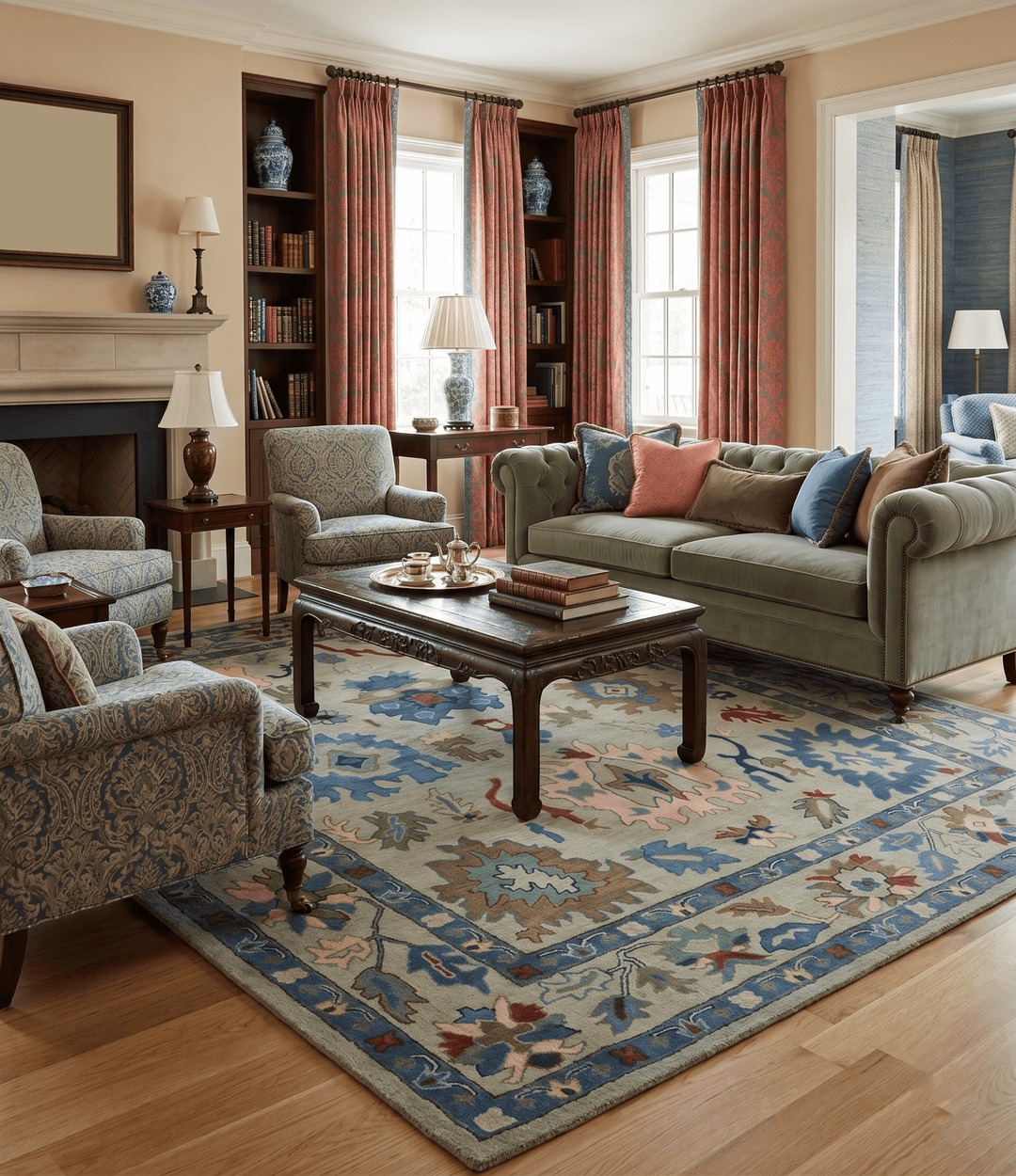 Hand Tufted Beige And Blue Traditional Oushak Custom Made wool Area Rug - The Rug Decor