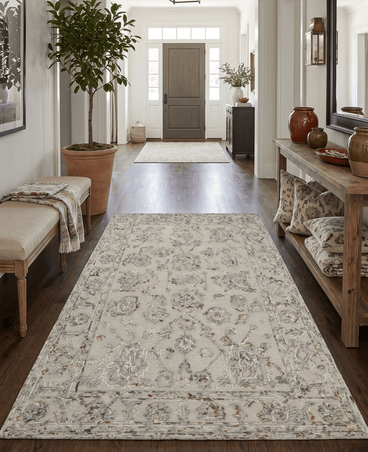 Hand Tufted Beige and Silver Wool Textured Loop 5x8 Area Rug - The Rug Decor
