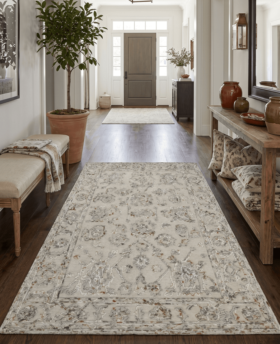 Hand Tufted Beige and Silver Wool Textured Loop 5x8 Area Rug - The Rug Decor