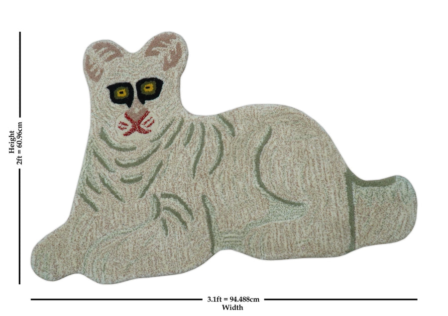 Hand Tufted Beige Animal Tiger 2x3 Wool Area Rug - The Rug Decor