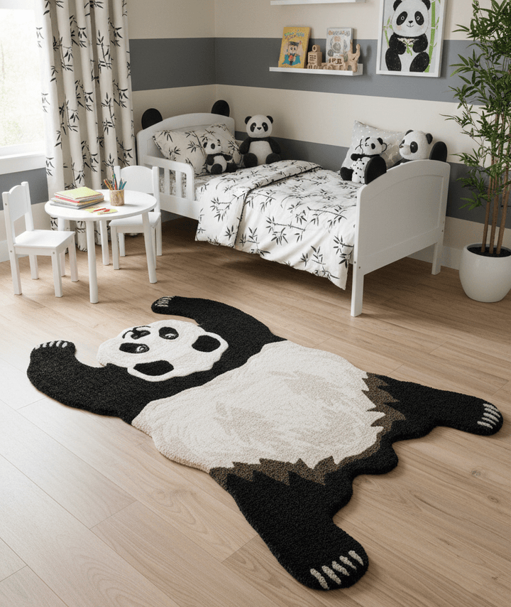 Hand Tufted Black Animal Panda 3x5 Wool Area Rug - The Rug Decor