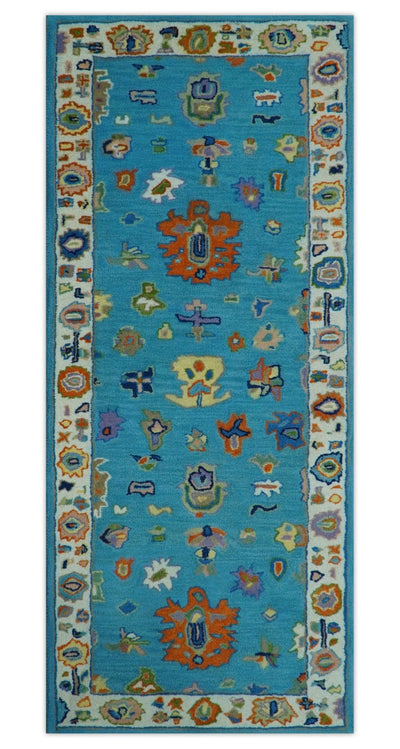 Hand Tufted Blue and Ivory Multi Size Modern Colorful Oushak Rug, Kids, Living Room and Bedroom Rug - The Rug Decor