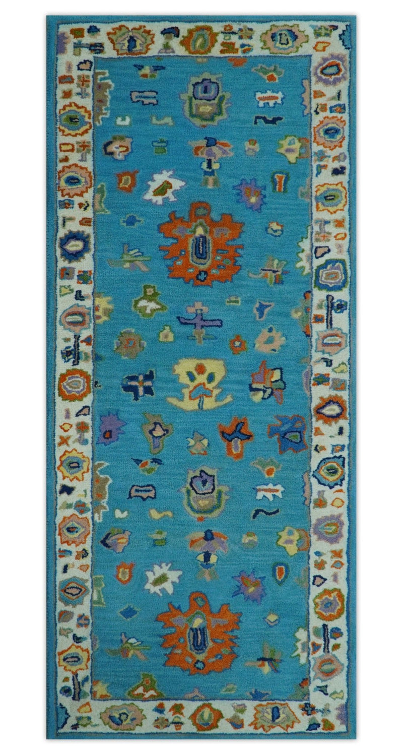 Hand Tufted Blue and Ivory Multi Size Modern Colorful Oushak Rug, Kids, Living Room and Bedroom Rug - The Rug Decor