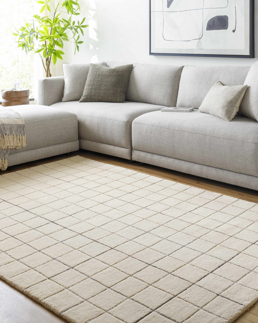 Hand Tufted Contemporary Pattern Tan And Black Wool Area Rug - The Rug Decor