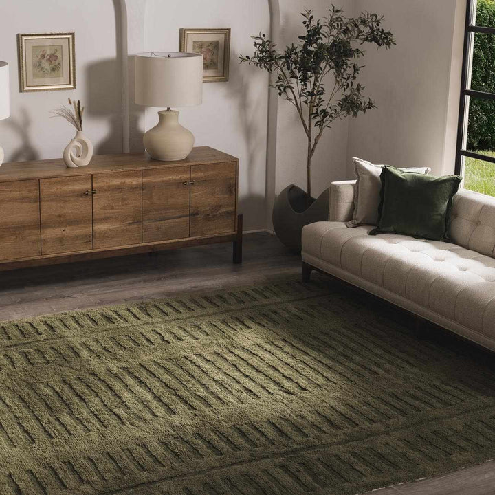 Hand Tufted Green Contemporary Style Wool Rug - The Rug Decor