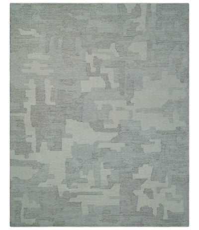 Hand Tufted Ivory, Silver and Blue Modern Abstract Custom Made wool Rug - The Rug Decor