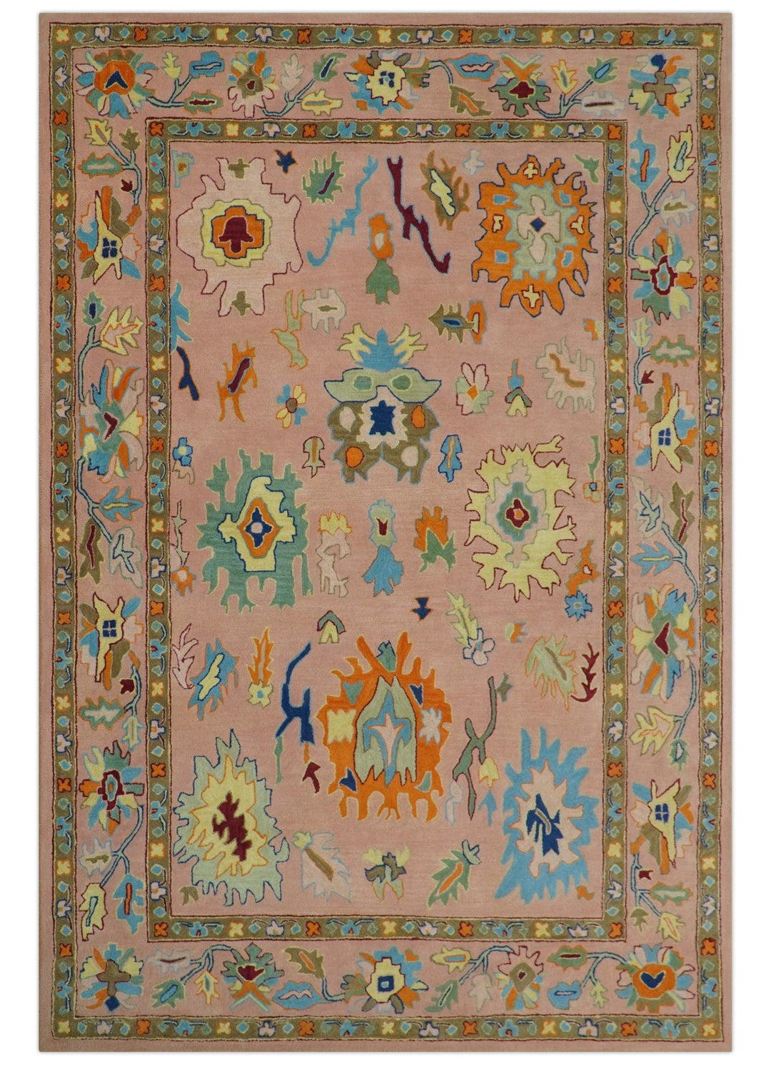Hand Tufted Pink Peach and Gold Modern Colorful Oushak Rug, Kids, Living Room and Bedroom Rug | TRD6461 - The Rug Decor