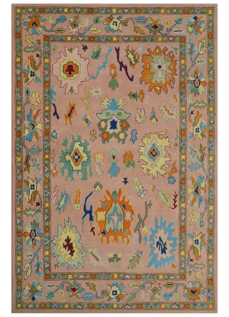 Hand Tufted Pink Peach and Gold Modern Colorful Oushak Rug, Kids, Living Room and Bedroom Rug | TRD6461 - The Rug Decor
