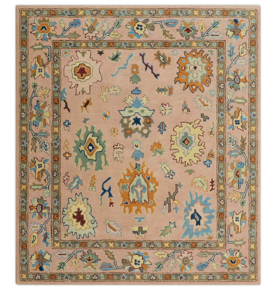 Hand Tufted Pink Peach and Gold Modern Colorful Oushak Rug, Kids, Living Room and Bedroom Rug | TRD6461 - The Rug Decor