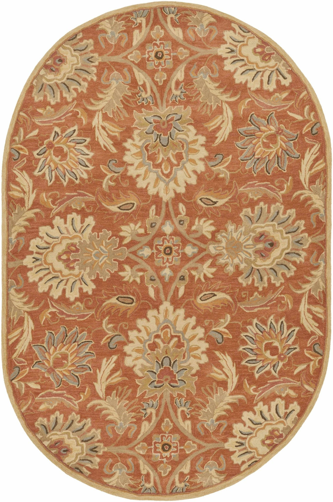 Hand Tufted Rust And Beige Traditional Floral Wool Area Rug - The Rug Decor