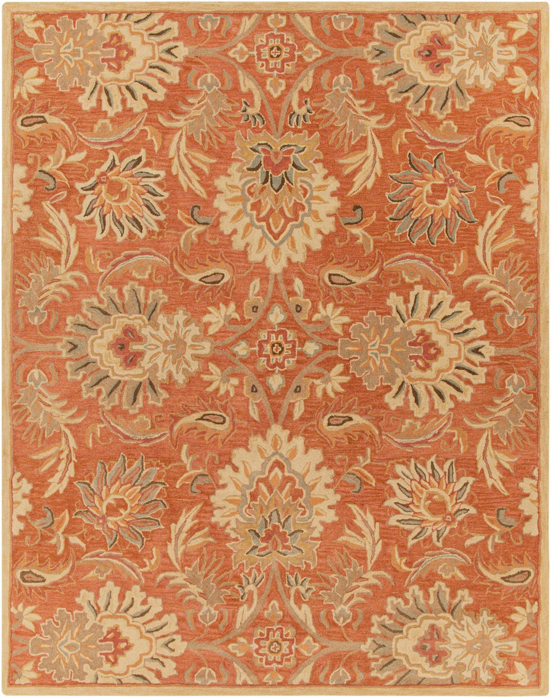 Hand Tufted Rust And Beige Traditional Floral Wool Area Rug - The Rug Decor