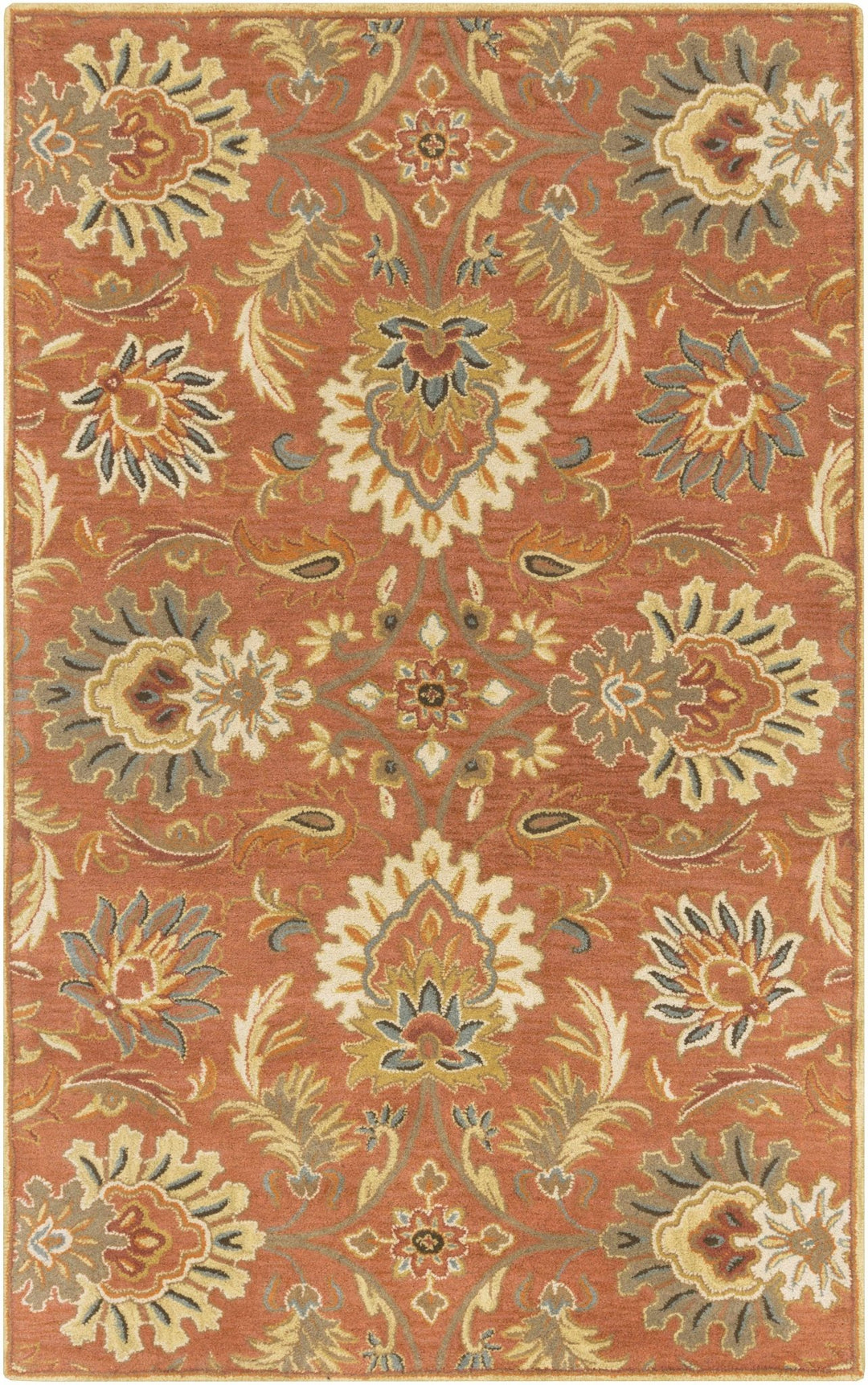 Hand Tufted Rust And Beige Traditional Floral Wool Area Rug - The Rug Decor