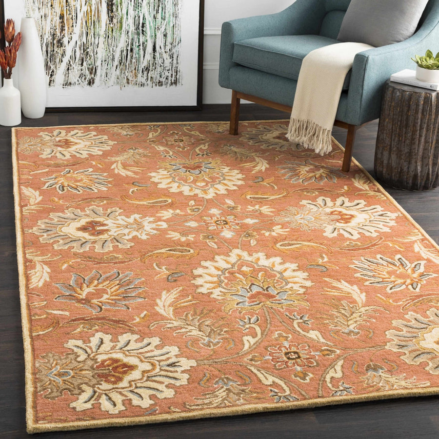 Hand Tufted Rust And Beige Traditional Floral Wool Area Rug - The Rug Decor