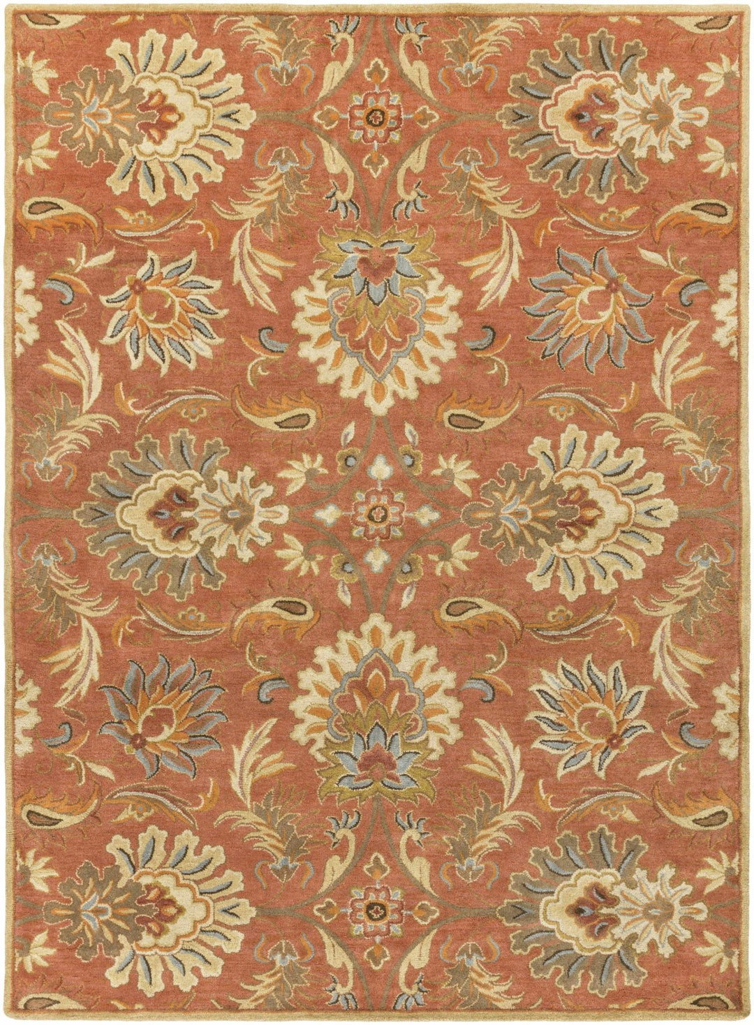 Hand Tufted Rust And Beige Traditional Floral Wool Area Rug - The Rug Decor