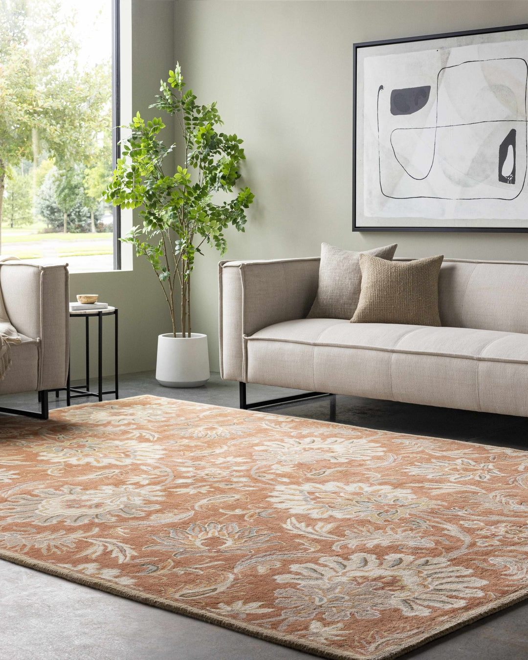 Hand Tufted Rust And Beige Traditional Floral Wool Area Rug - The Rug Decor