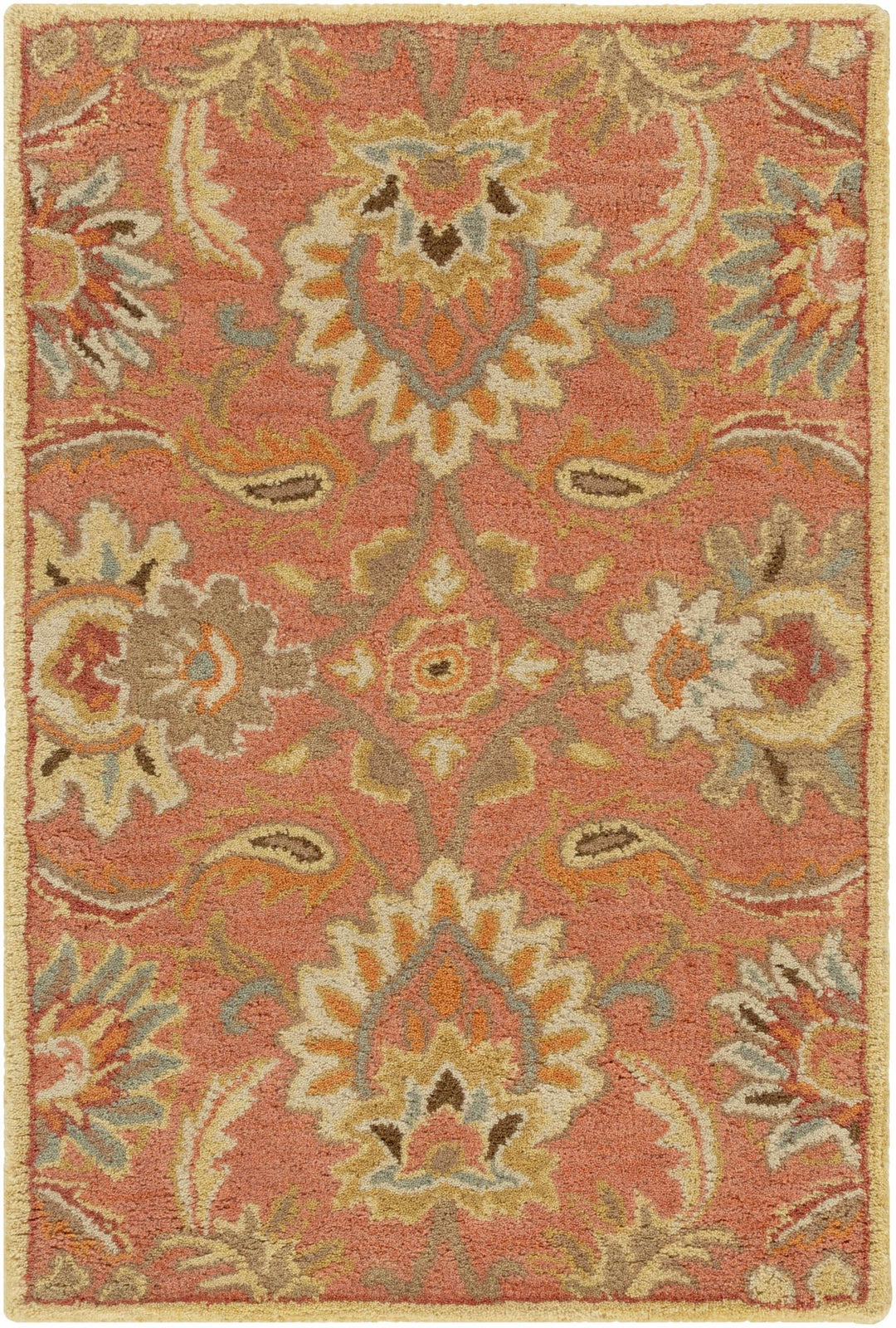 Hand Tufted Rust And Beige Traditional Floral Wool Area Rug - The Rug Decor