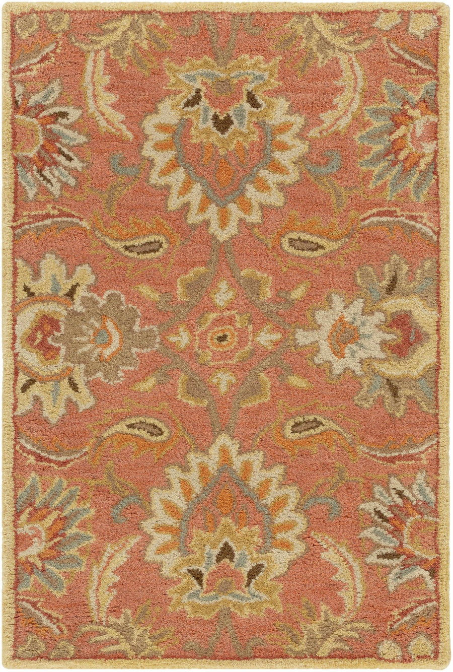 Hand Tufted Rust And Beige Traditional Floral Wool Area Rug - The Rug Decor
