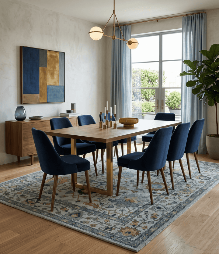 Hand Tufted Silver and Blue Donegal Oushak Rug, Multi Size Living Room and Bedroom Rug - The Rug Decor