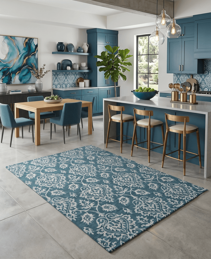 Hand Tufted Traditional Teal and Ivory Wool Area Rug - The Rug Decor